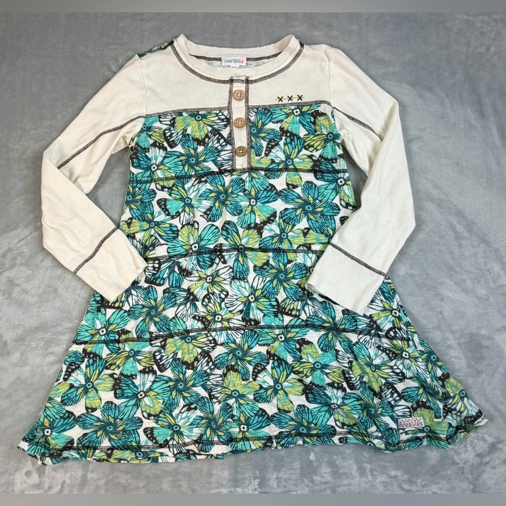Naartjie Girls XXXXL10 Blue and Green Floral Kids Cottagecore Dress